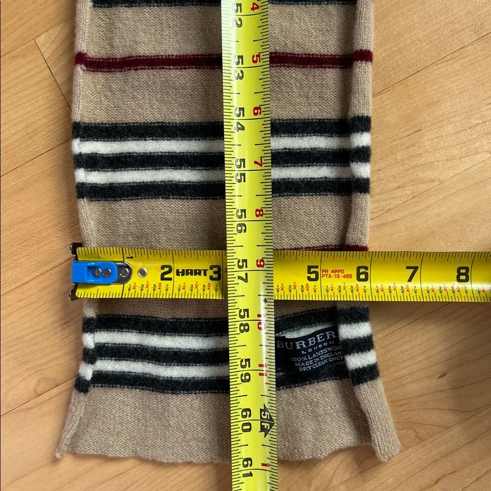 🐑Lambswool Nova Stripe Beige/Black/Maroon Rolled Edges Scarf | Burberry London